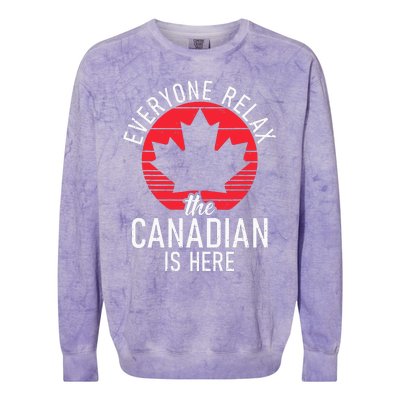 Canada Everyone Relax The Canadian Is Here Funny Canadian Colorblast Crewneck Sweatshirt