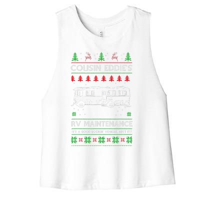 Cousin Eddies RV Maintenance Funny Holiday Ugly Christmas Women's Racerback Cropped Tank