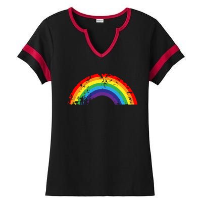 Cool Elegant Rainbow Vintage Retro 80's Style Gift Meaningful Gift Ladies Halftime Notch Neck Tee