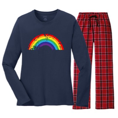 Cool Elegant Rainbow Vintage Retro 80's Style Gift Meaningful Gift Women's Long Sleeve Flannel Pajama Set 