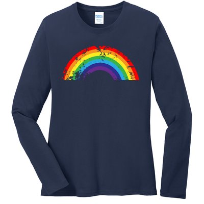 Cool Elegant Rainbow Vintage Retro 80's Style Gift Meaningful Gift Ladies Long Sleeve Shirt