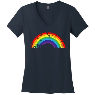 Cool Elegant Rainbow Vintage Retro 80's Style Gift Meaningful Gift Women's V-Neck T-Shirt