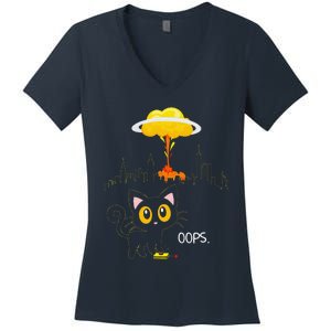 Cat Explosion Red Button Bomb Accident Gift Women's V-Neck T-Shirt