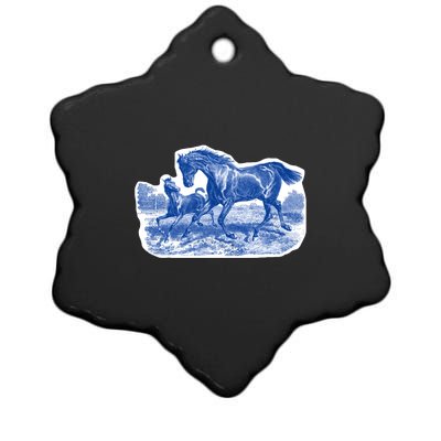 Classy Elegant Rustic Blue French Country Toile Horses Pattern Ceramic Star Ornament