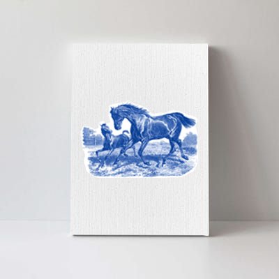 Classy Elegant Rustic Blue French Country Toile Horses Pattern Canvas