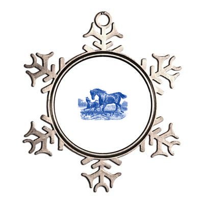 Classy Elegant Rustic Blue French Country Toile Horses Pattern Metallic Star Ornament