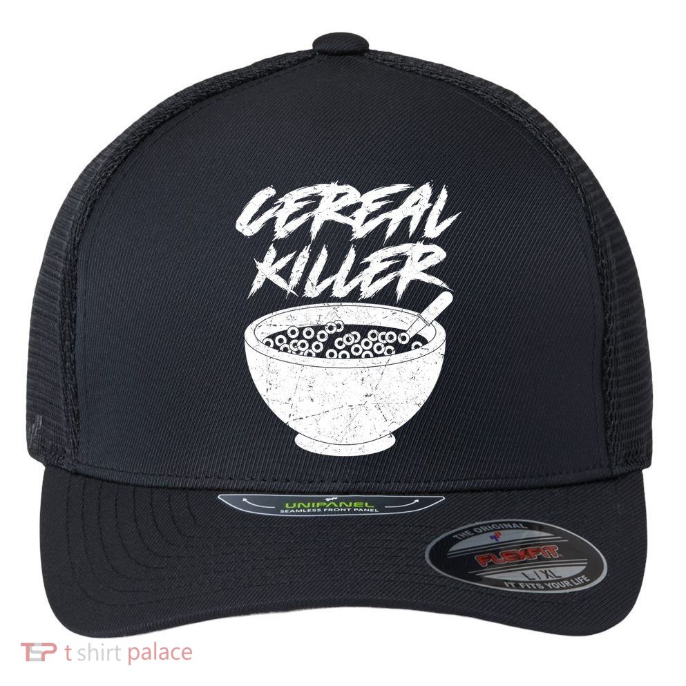 Cereal Killer Funny Halloween Distressed Flexfit Unipanel Trucker Cap