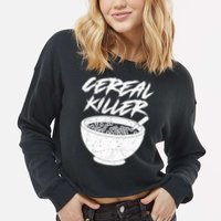Cereal Killer Funny Halloween Distressed Cropped Pullover Crew