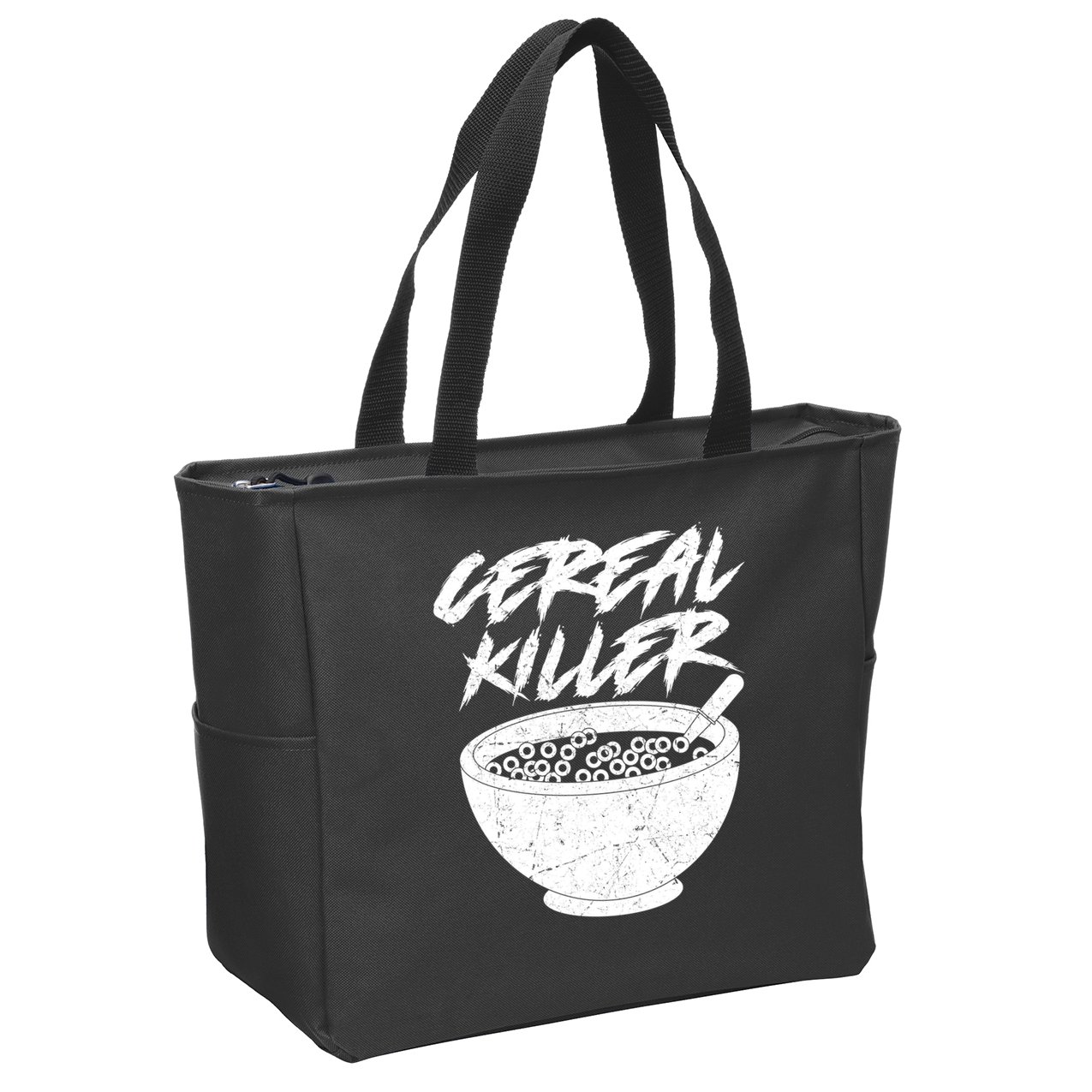Cereal Killer Funny Halloween Distressed Zip Tote Bag