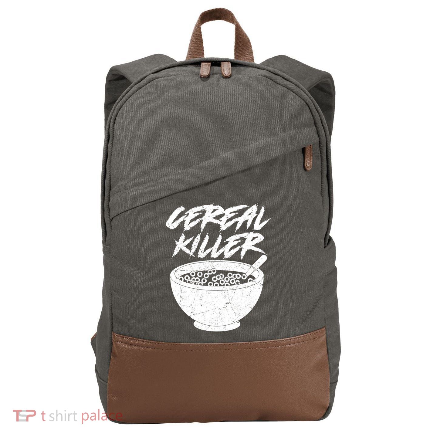 Cereal Killer Funny Halloween Distressed Cotton Canvas Backpack