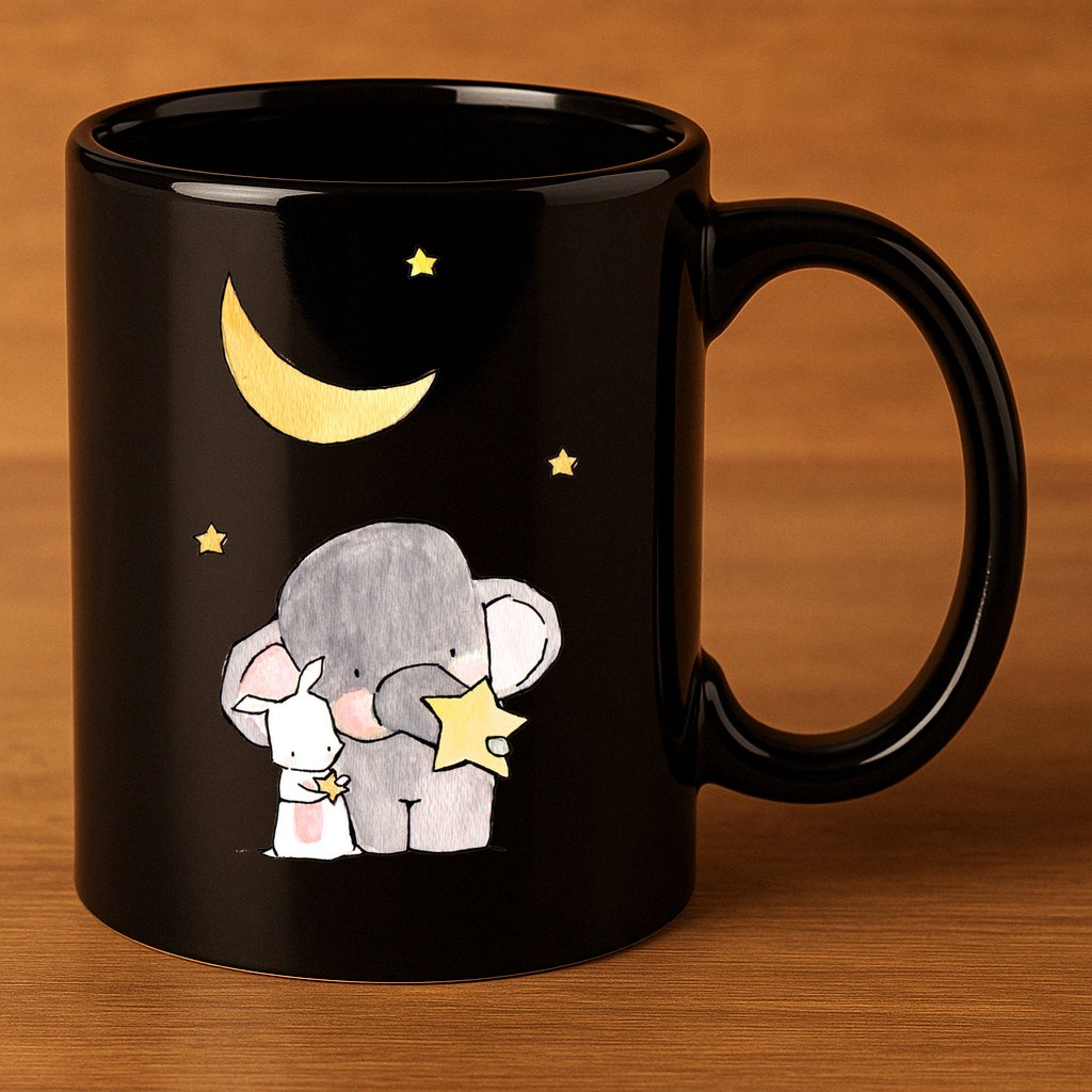 Cute Elephant Stars 11oz C Handle Ceramic Mug