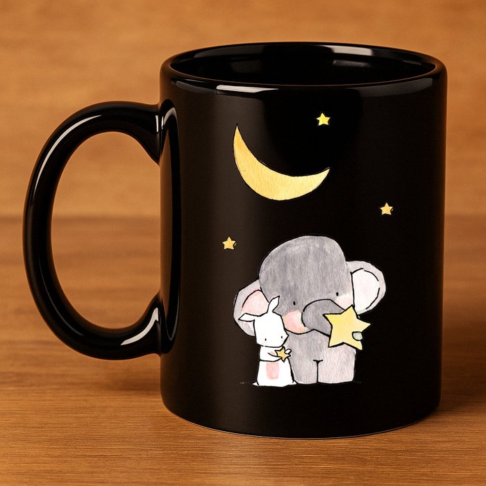 Cute Elephant Stars 11oz C Handle Ceramic Mug