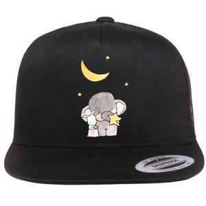 Cute Elephant Stars Flat Bill Trucker Hat