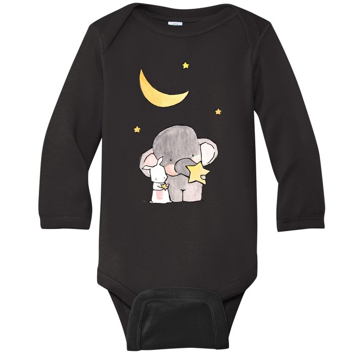 Cute Elephant Stars Baby Long Sleeve Bodysuit