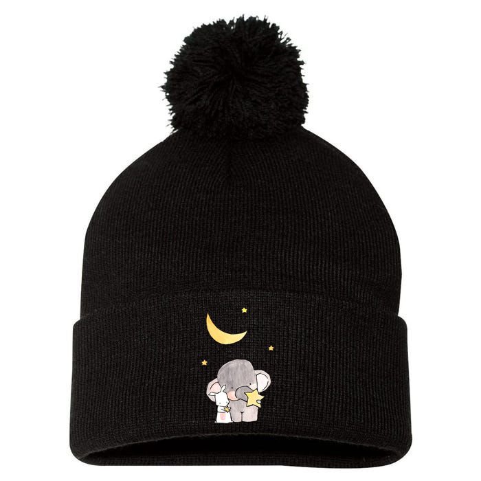 Cute Elephant Stars Pom Pom 12in Knit Beanie