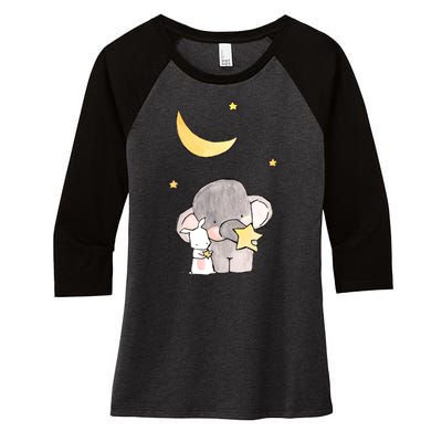 Cute Elephant Stars Women's Tri-Blend 3/4-Sleeve Raglan Shirt