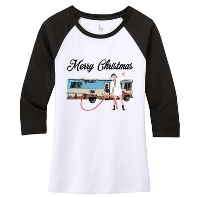 Cousin Eddie, Shitter Was Full Premium Women's Tri-Blend 3/4-Sleeve Raglan Shirt