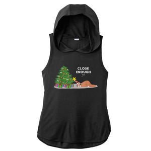 Close Enough Sloth Christmas Tree Funny Holiday Pajamas Ladies PosiCharge Tri-Blend Wicking Draft Hoodie Tank