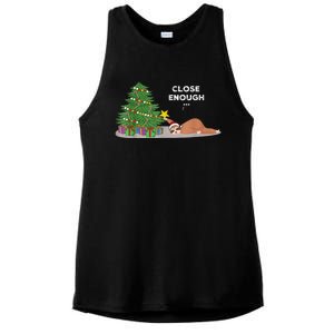 Close Enough Sloth Christmas Tree Funny Holiday Pajamas Ladies PosiCharge Tri-Blend Wicking Tank