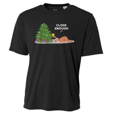 Close Enough Sloth Christmas Tree Funny Holiday Pajamas Cooling Performance Crew T-Shirt