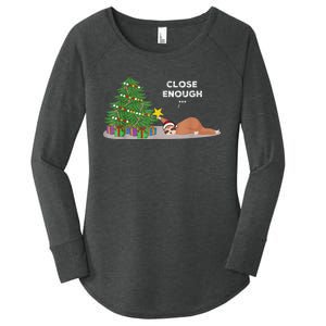 Close Enough Sloth Christmas Tree Funny Holiday Pajamas Women's Perfect Tri Tunic Long Sleeve Shirt