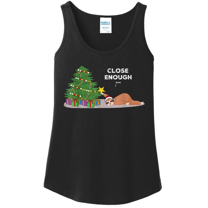 Close Enough Sloth Christmas Tree Funny Holiday Pajamas Ladies Essential Tank