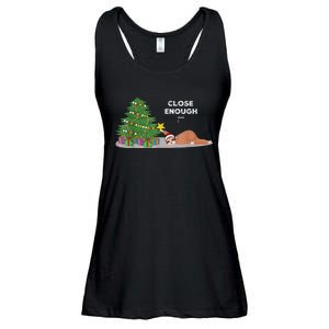 Close Enough Sloth Christmas Tree Funny Holiday Pajamas Ladies Essential Flowy Tank