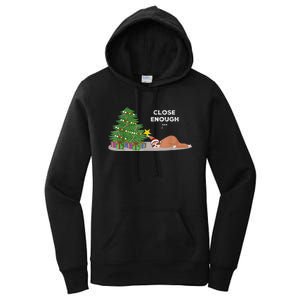 Close Enough Sloth Christmas Tree Funny Holiday Pajamas Women's Pullover Hoodie