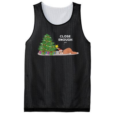 Close Enough Sloth Christmas Tree Funny Holiday Pajamas Mesh Reversible Basketball Jersey Tank