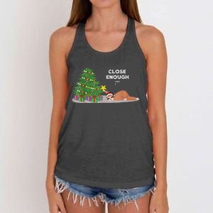 Close Enough Sloth Christmas Tree Funny Holiday Pajamas Women's Knotted Racerback Tank