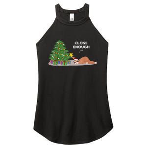 Close Enough Sloth Christmas Tree Funny Holiday Pajamas Women's Perfect Tri Rocker Tank