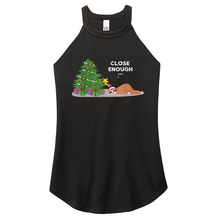 Close Enough Sloth Christmas Tree Funny Holiday Pajamas Women's Perfect Tri Rocker Tank