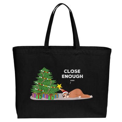 Close Enough Sloth Christmas Tree Funny Holiday Pajamas Cotton Canvas Jumbo Tote