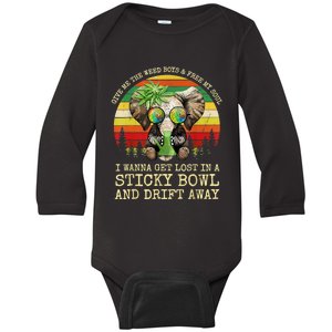 Cool Elephant Smoking Weed Bong Marijuana Cannabis Stoner Baby Long Sleeve Bodysuit