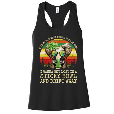 Cool Elephant Smoking Weed Bong Marijuana Cannabis Stoner Women's Racerback Tank