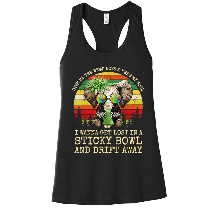 Cool Elephant Smoking Weed Bong Marijuana Cannabis Stoner Women's Racerback Tank