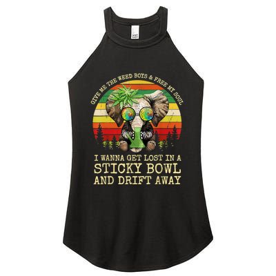 Cool Elephant Smoking Weed Bong Marijuana Cannabis Stoner Women's Perfect Tri Rocker Tank