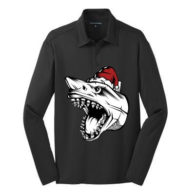 Christmas Elfs Shark Jaw Santa Having Fun Celebrate Cool Gift Silk Touch Performance Long Sleeve Polo