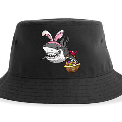 Cool Easter Shark Easter Basket Bunny Ears Happy Easter Sustainable Bucket Hat