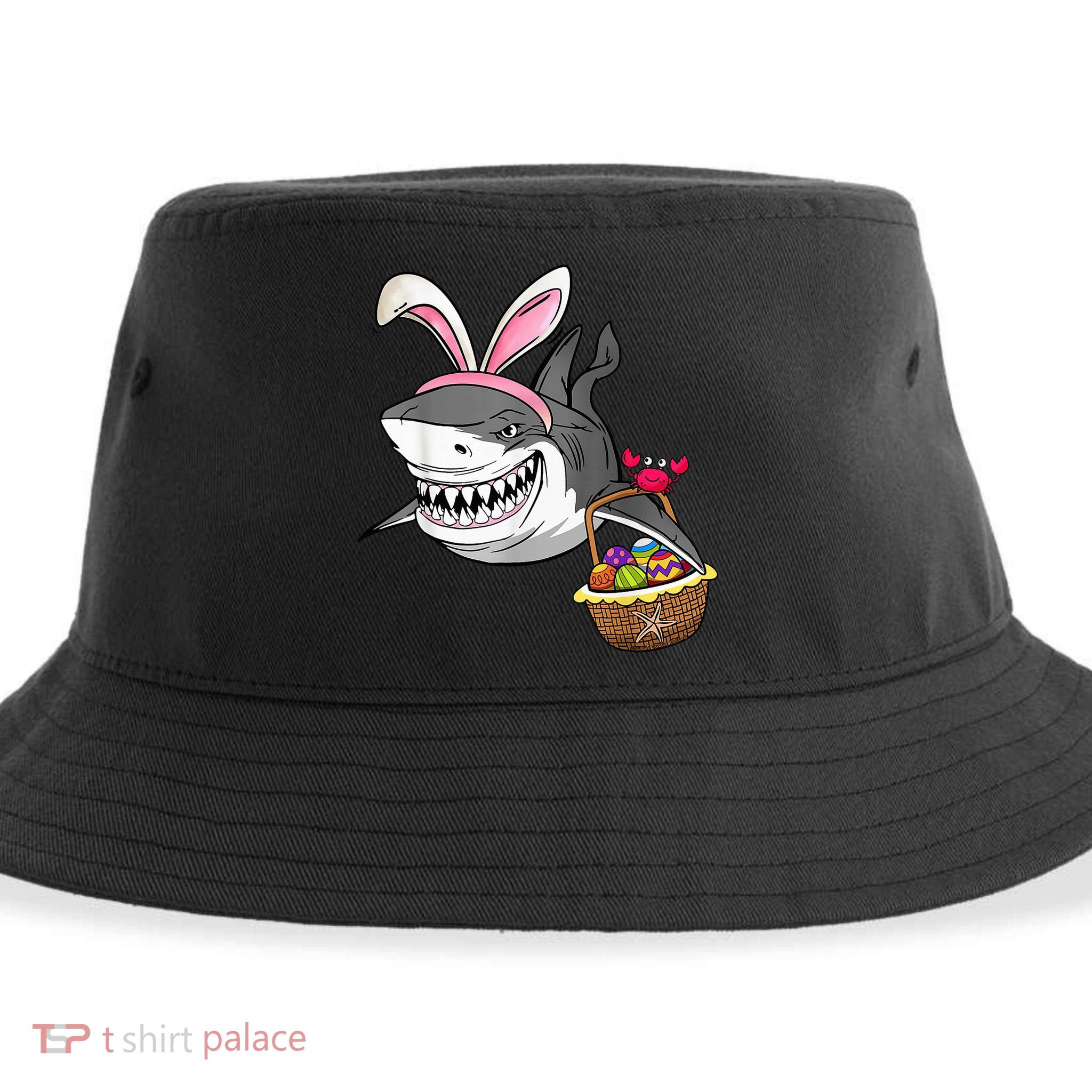Cool Easter Shark Easter Basket Bunny Ears Happy Easter Sustainable Bucket Hat