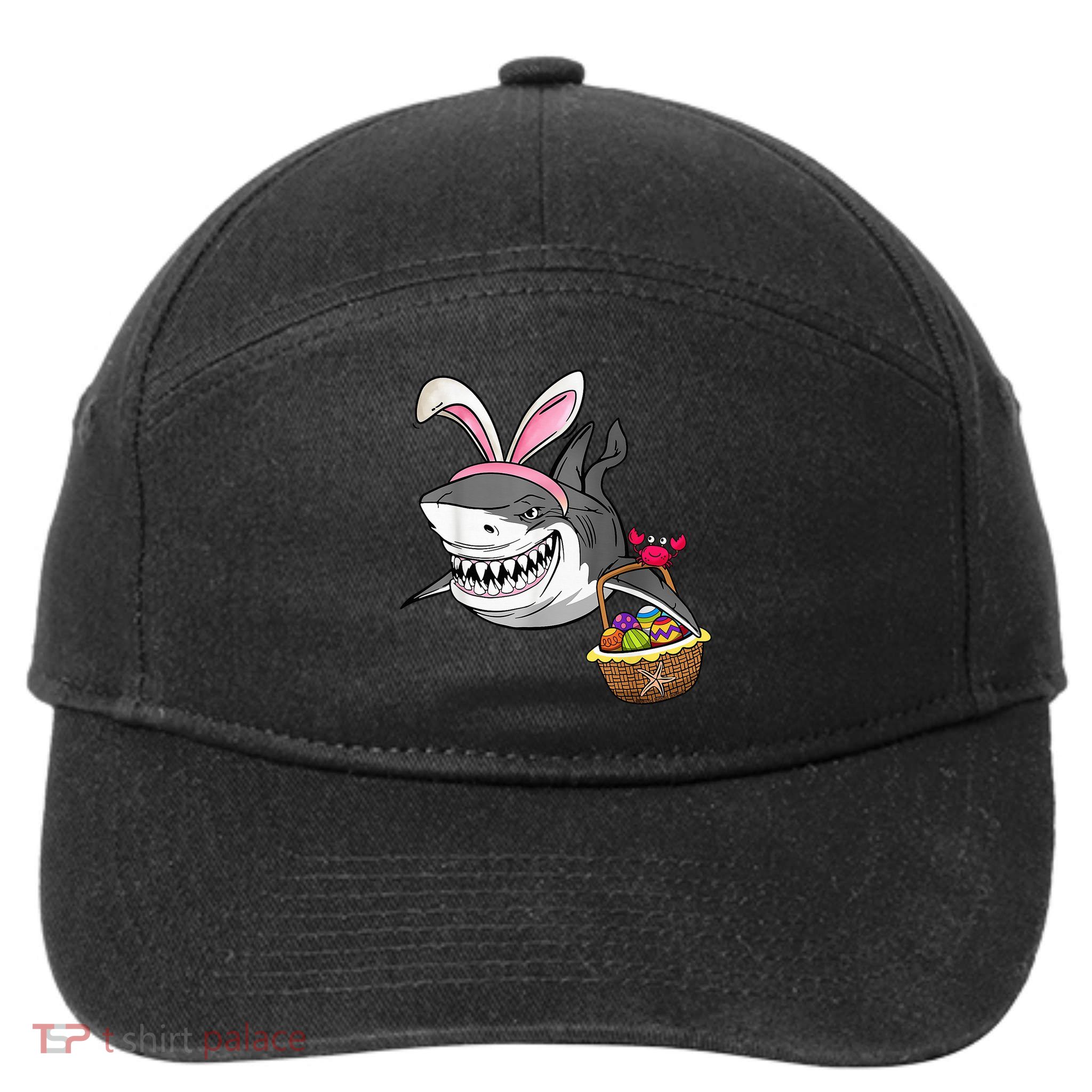 Cool Easter Shark Easter Basket Bunny Ears Happy Easter 7-Panel Snapback Hat