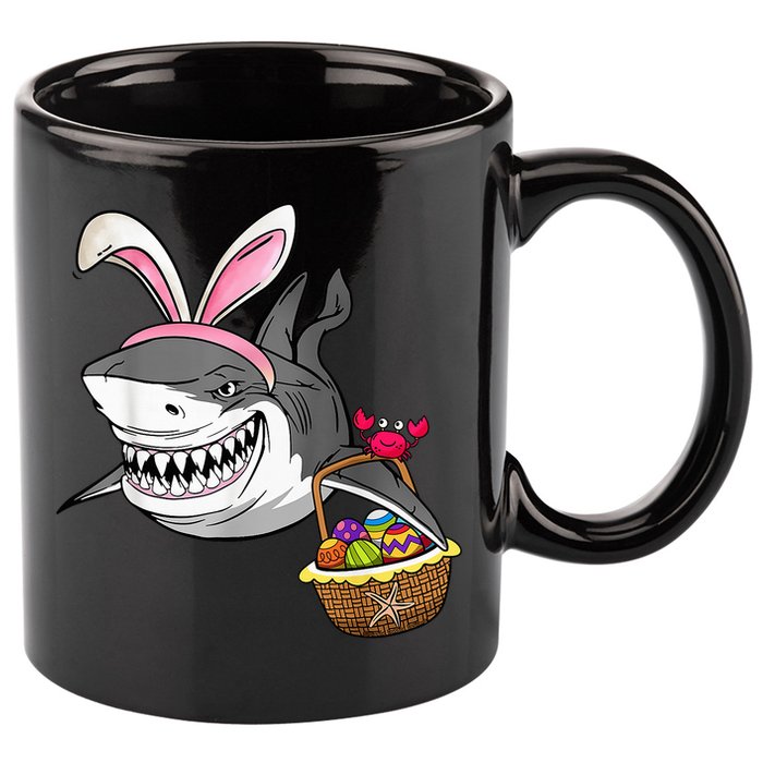 Cool Easter Shark Easter Basket Bunny Ears Happy Easter 11oz C Handle Ceramic Mug