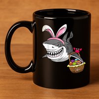 Cool Easter Shark Easter Basket Bunny Ears Happy Easter 11oz C Handle Ceramic Mug