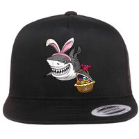 Cool Easter Shark Easter Basket Bunny Ears Happy Easter Flat Bill Trucker Hat