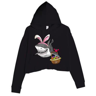 Cool Easter Shark Easter Basket Bunny Ears Happy Easter Crop Fleece Hoodie