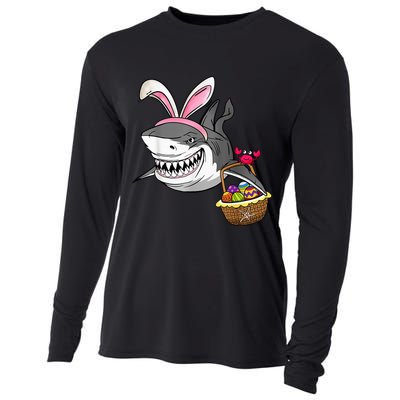 Cool Easter Shark Easter Basket Bunny Ears Happy Easter Cooling Performance Long Sleeve Crew