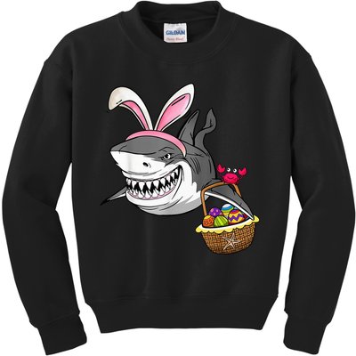 Cool Easter Shark Easter Basket Bunny Ears Happy Easter Kids Sweatshirt