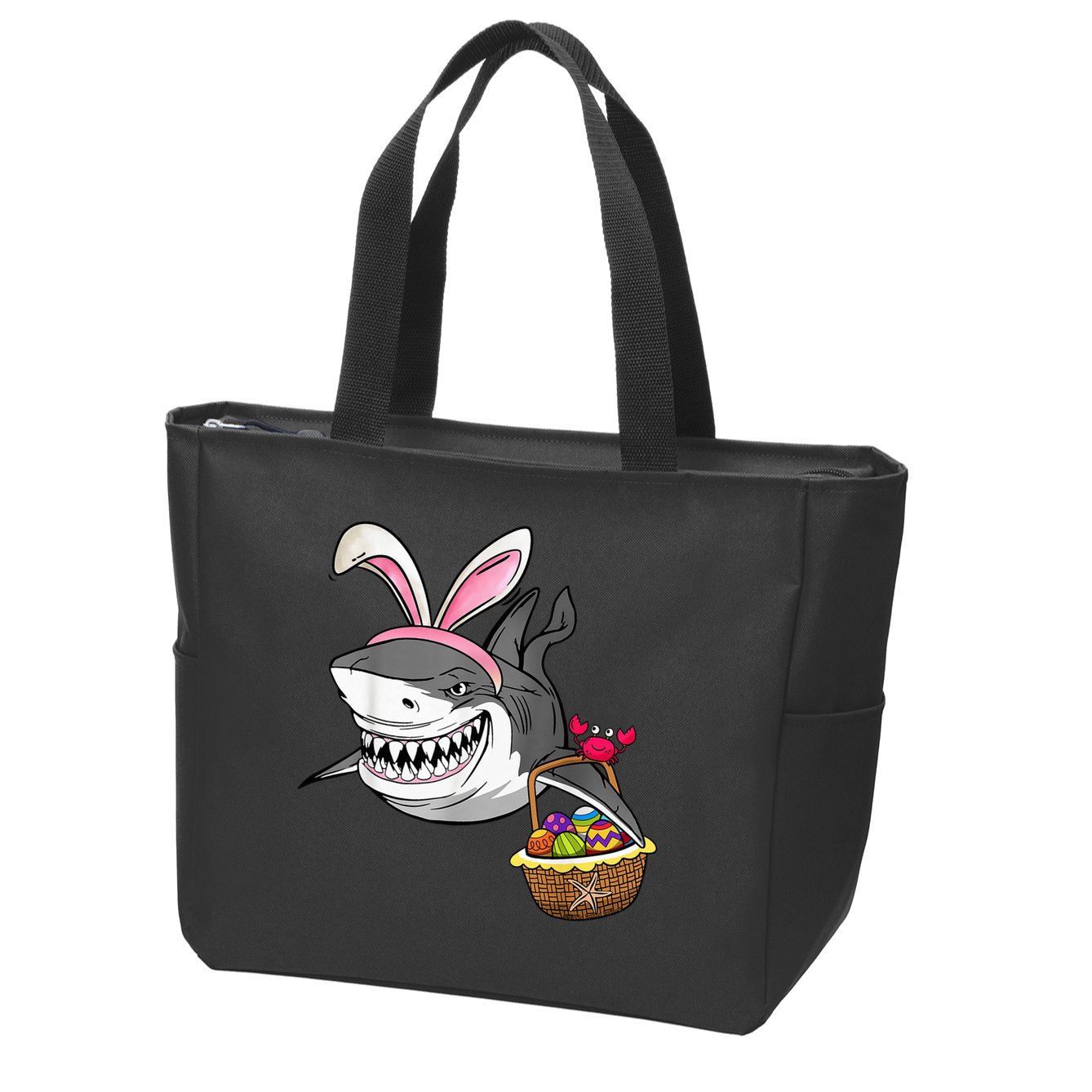 Cool Easter Shark Easter Basket Bunny Ears Happy Easter Zip Tote Bag