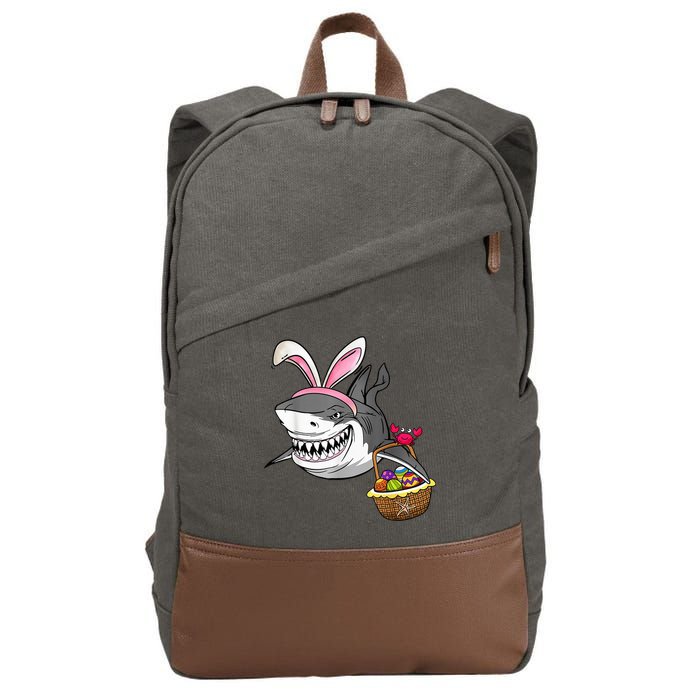 Cool Easter Shark Easter Basket Bunny Ears Happy Easter Cotton Canvas Backpack