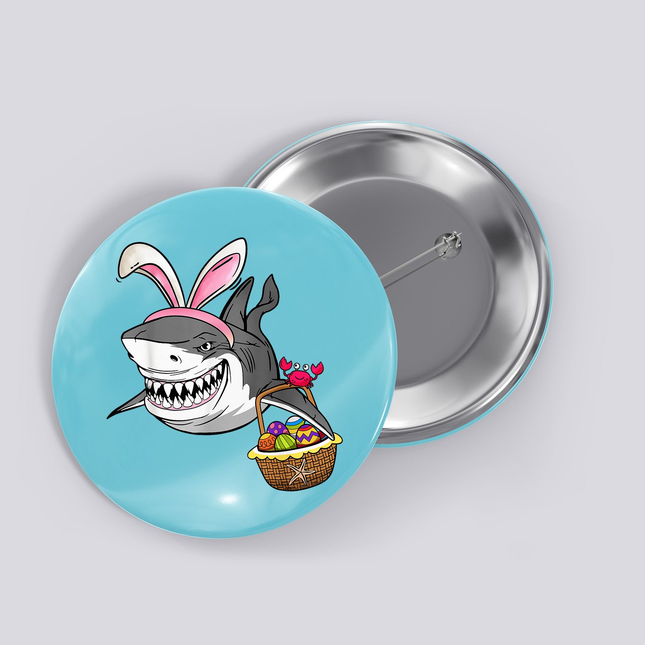 Cool Easter Shark Easter Basket Bunny Ears Happy Easter Button